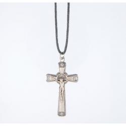  1 1/2\" NICKEL CROSS PENDANT WITH CLEAR CRYSTAL STONES 